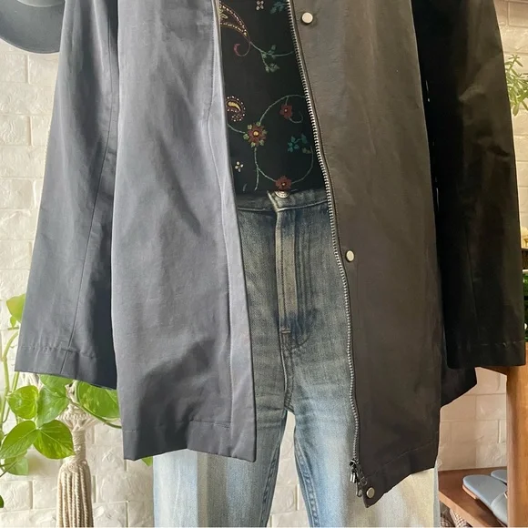 EILEEN FISHER Cotton Nylon Stand Collar Coat
Black Mid-Length Jacket Size M - Picture 6 of 16